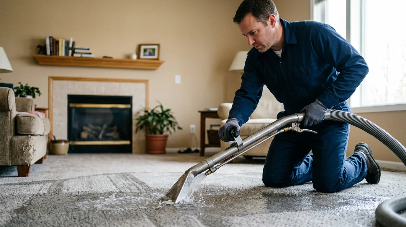 Water damage restoration technician working near Cable, OH